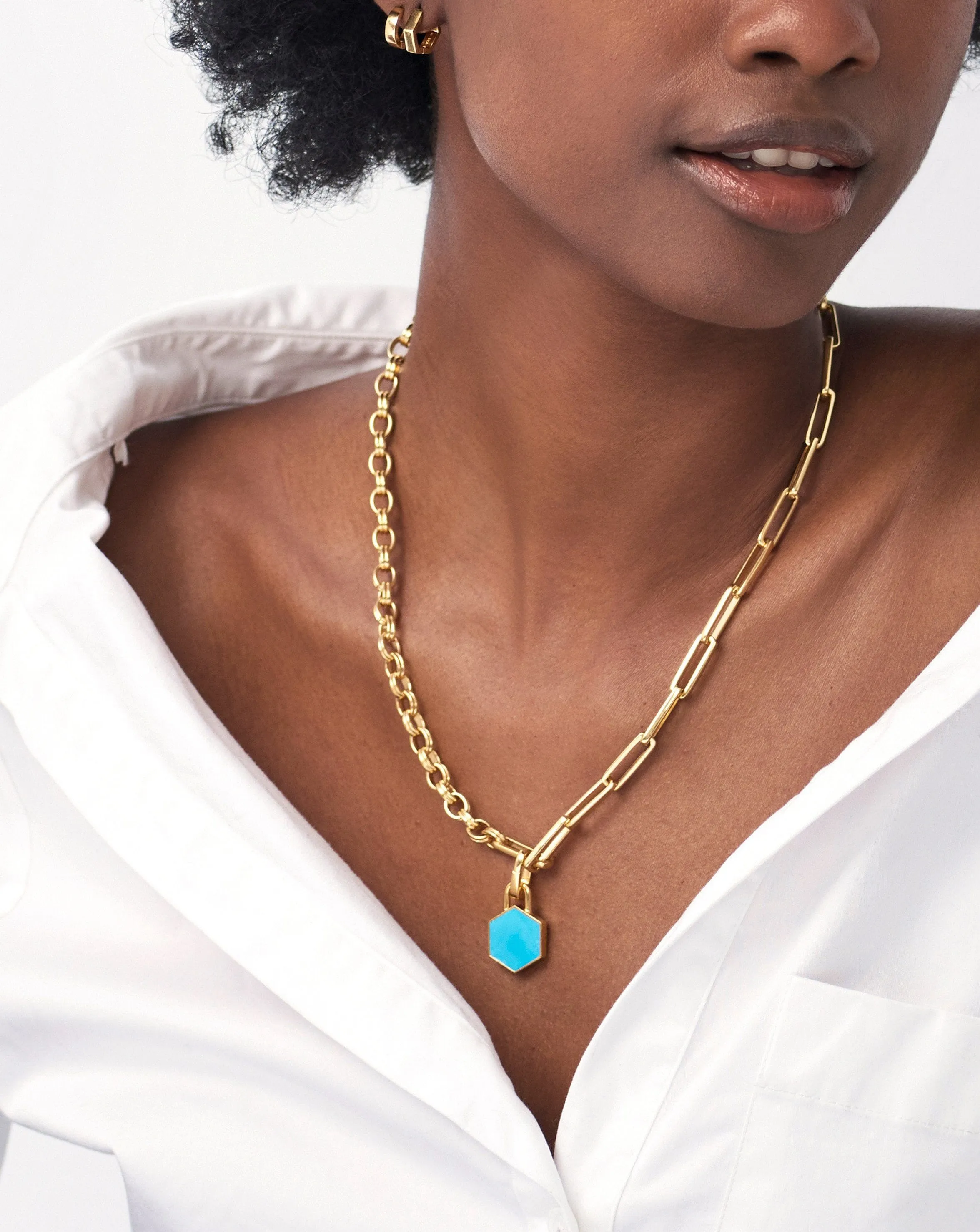 Hex Clip-on Pendant | 18ct Gold Plated Vermeil/Turquoise