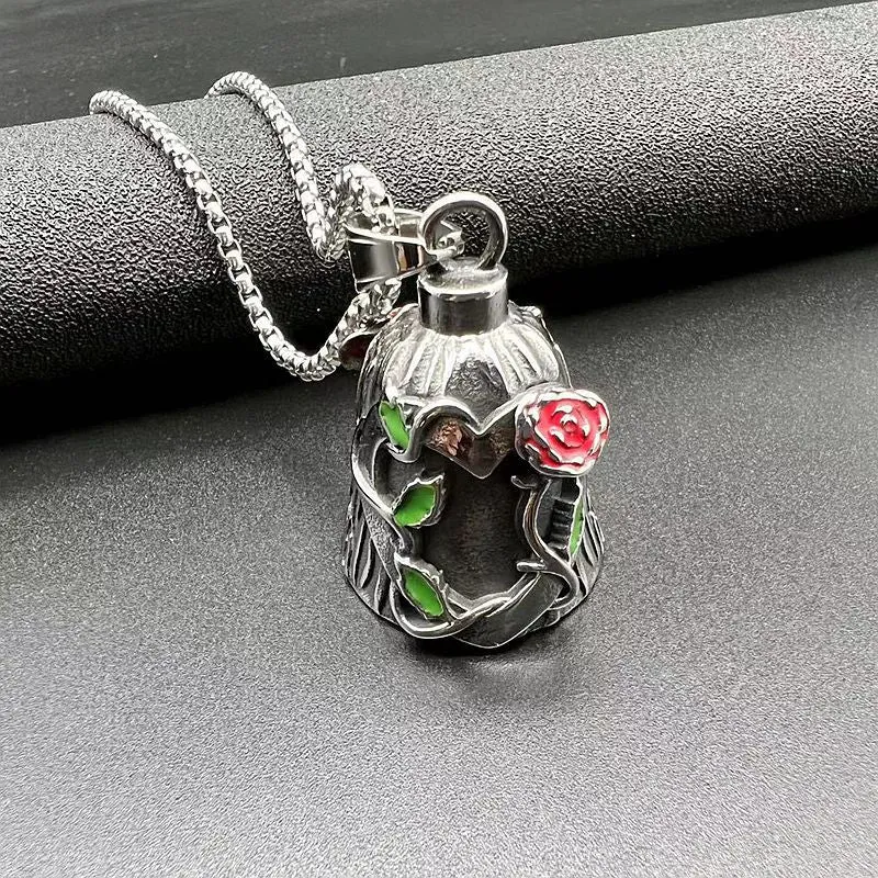 Hip Hop Titanium Steel Retro Polished Double sided Adhesive Drop Rose Motorcycle Riding Lucky Bell Pendant