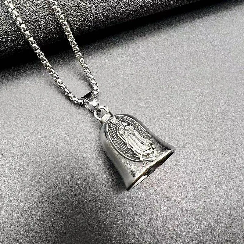 Hip hop titanium steel retro punk Virgin Mary motorcycle riding lucky bell pendant