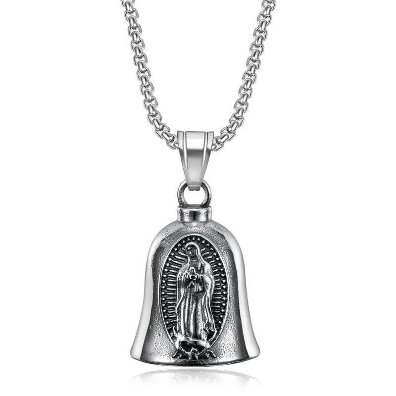 Hip hop titanium steel retro punk Virgin Mary motorcycle riding lucky bell pendant