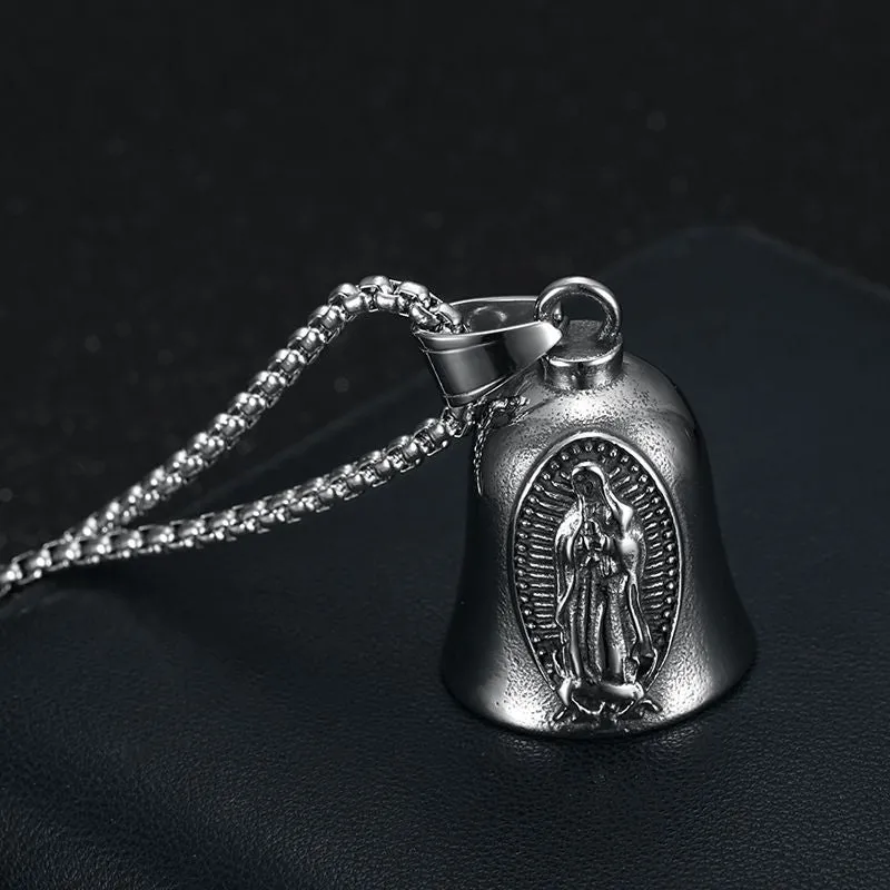 Hip hop titanium steel retro punk Virgin Mary motorcycle riding lucky bell pendant