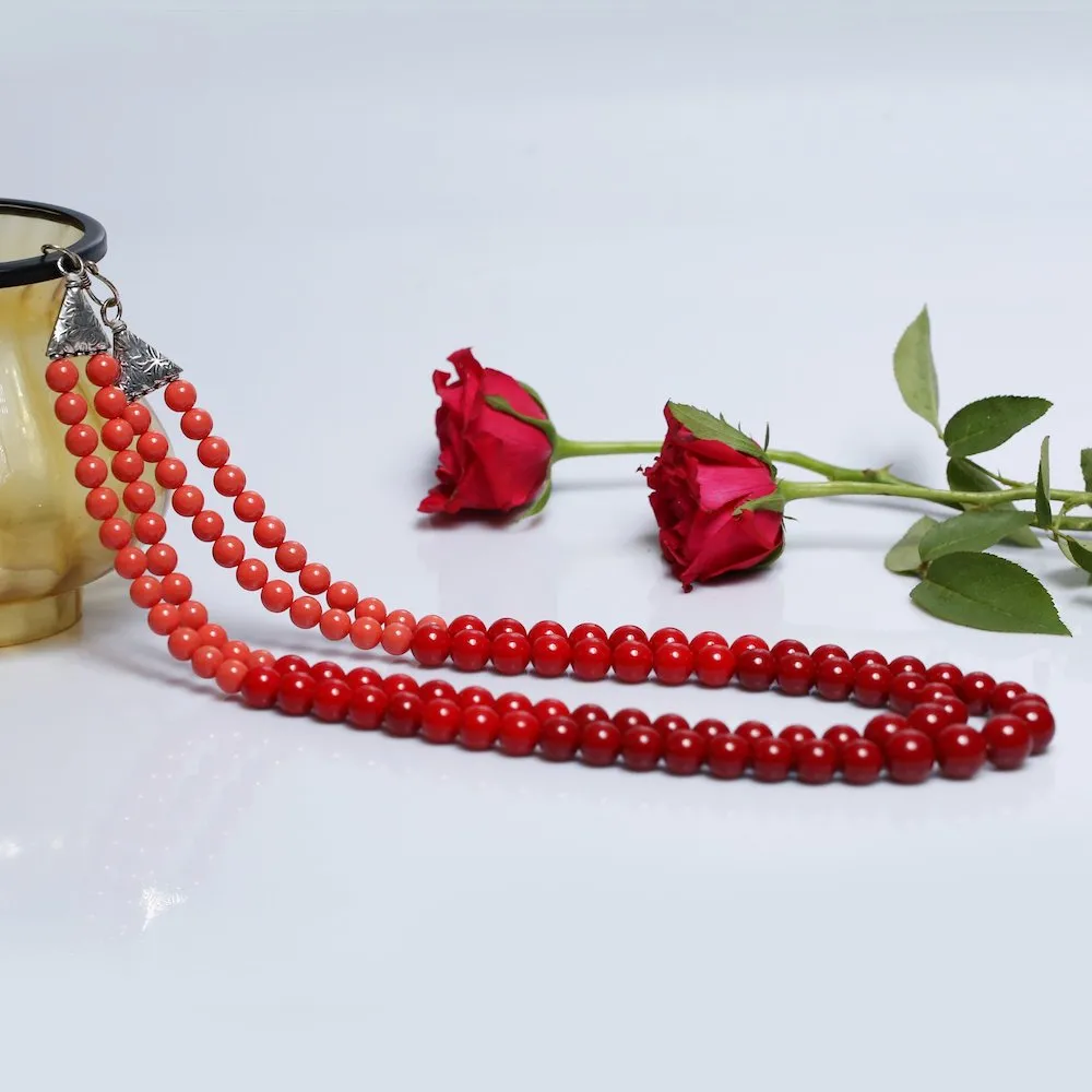 Imeora Tripple Shaded Red Double Line Shell Pearl Necklace