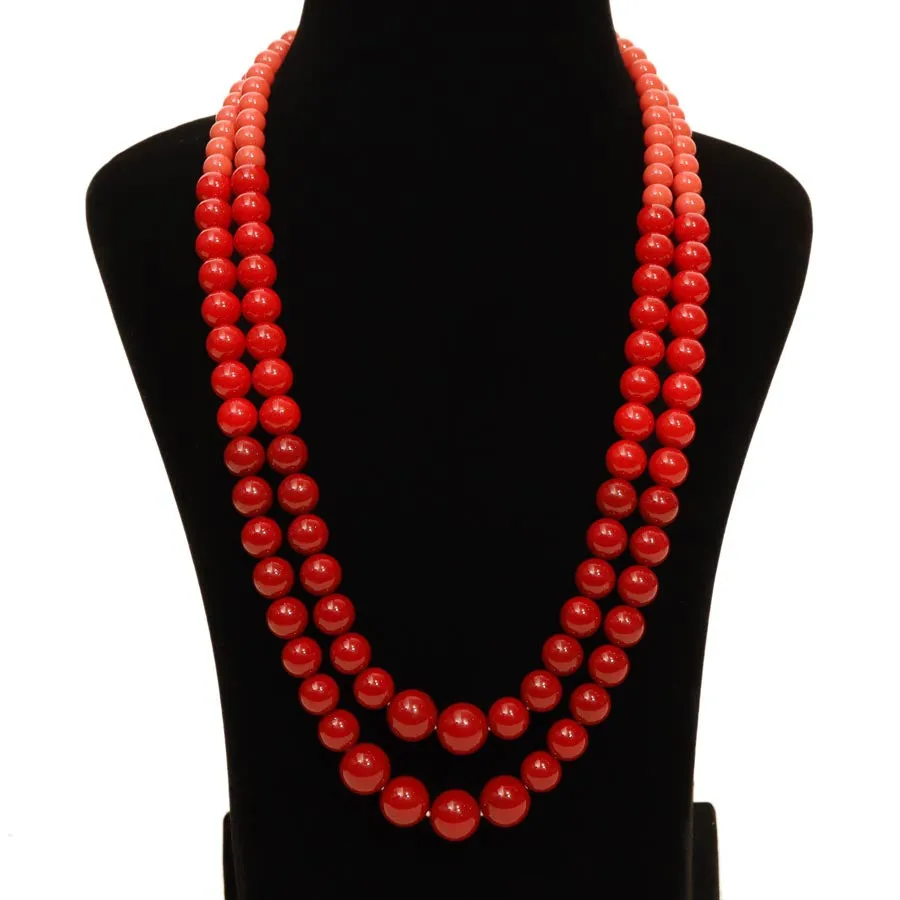 Imeora Tripple Shaded Red Double Line Shell Pearl Necklace