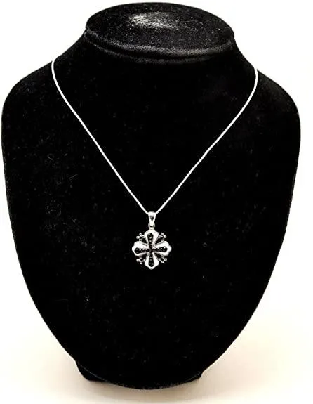 Jerusalem Cross Pendant Black Gemstone Sterling Silver 925