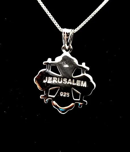 Jerusalem Cross Pendant Black Gemstone Sterling Silver 925