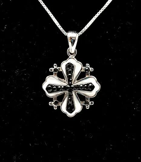 Jerusalem Cross Pendant Black Gemstone Sterling Silver 925