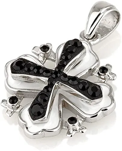 Jerusalem Cross Pendant Black Gemstone Sterling Silver 925