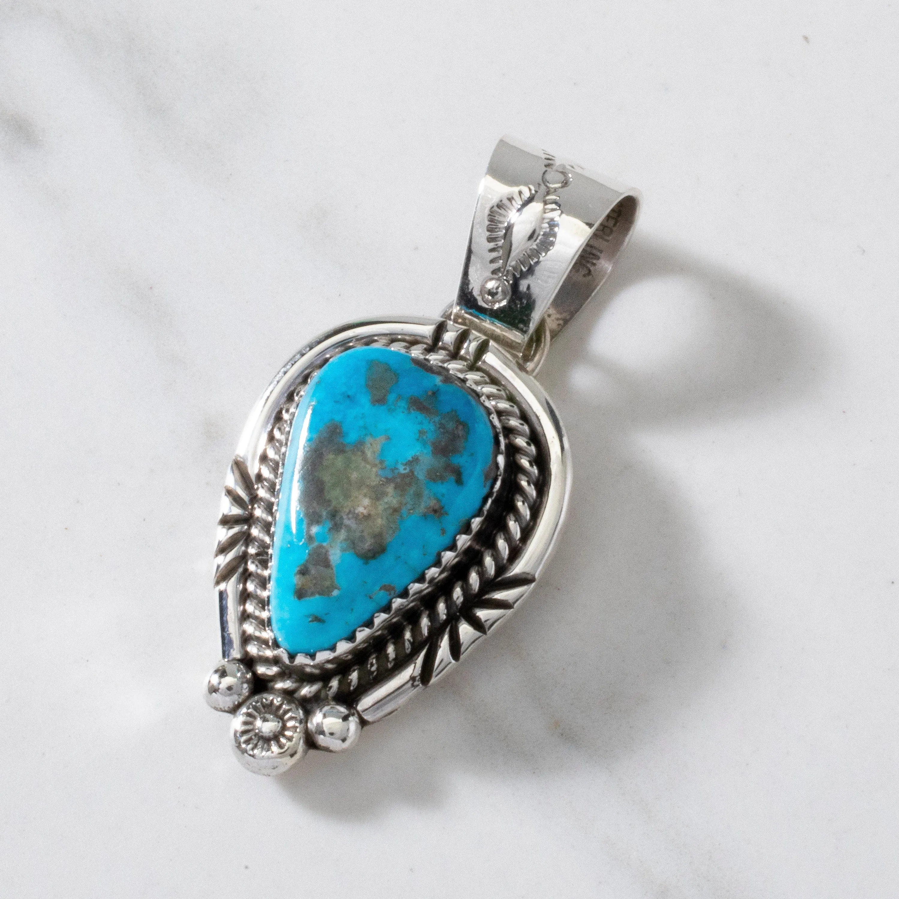 Joe Piaso Jr. Navajo Sleeping Beauty Turquoise USA Native American Made 925 Sterling Silver Pendant