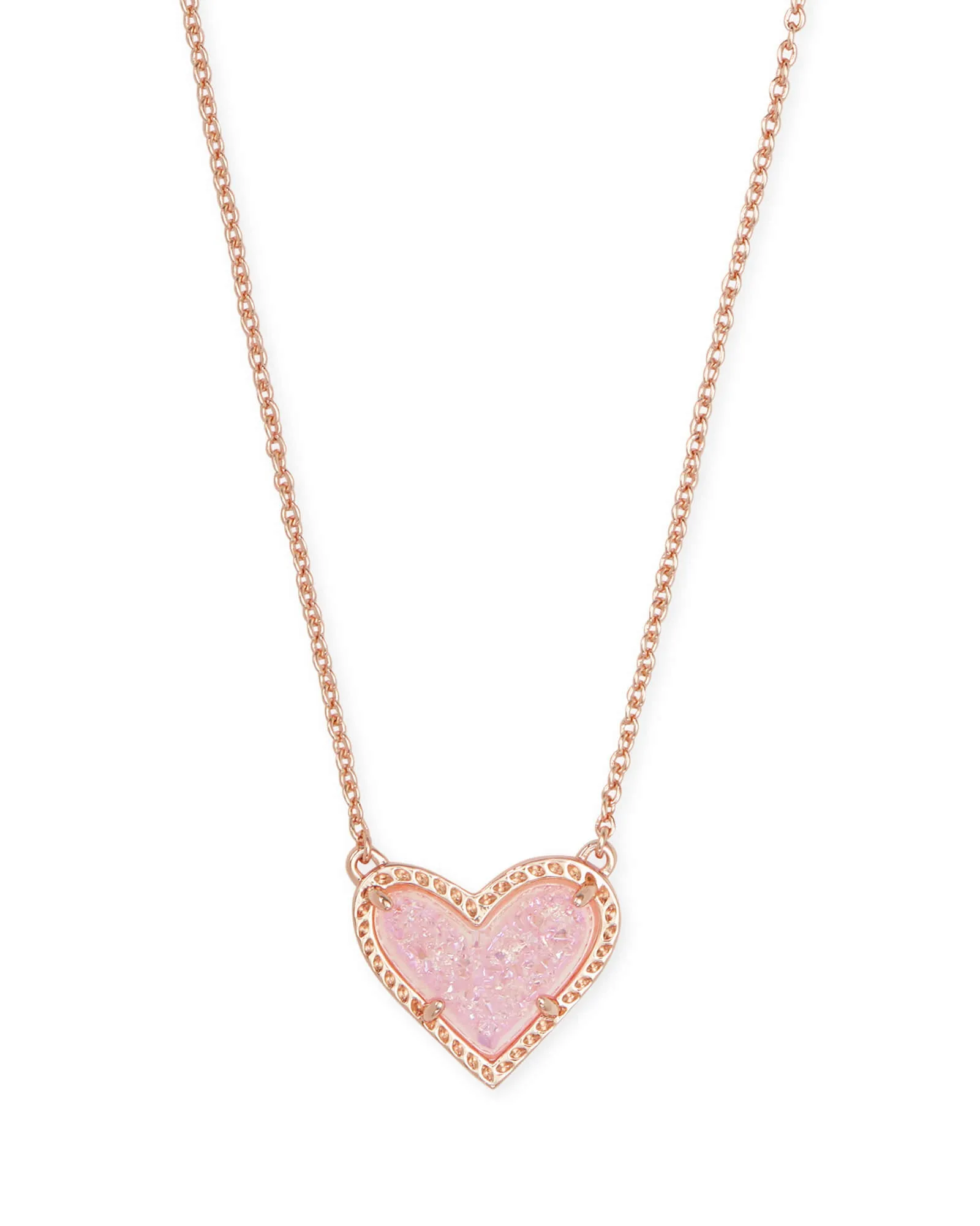 Kendra Scott Ari Heart Pendant Necklace in Pink Drusy and Rose Gold