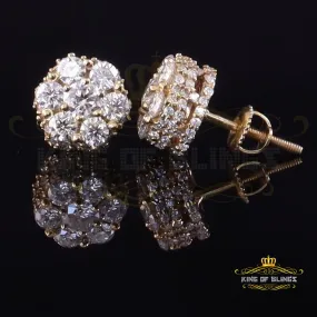 King  of Bling's 925 Silver Yellow 1.50ct VVS 'D' Men's & Womens Moissanite Floral Stud Earrings