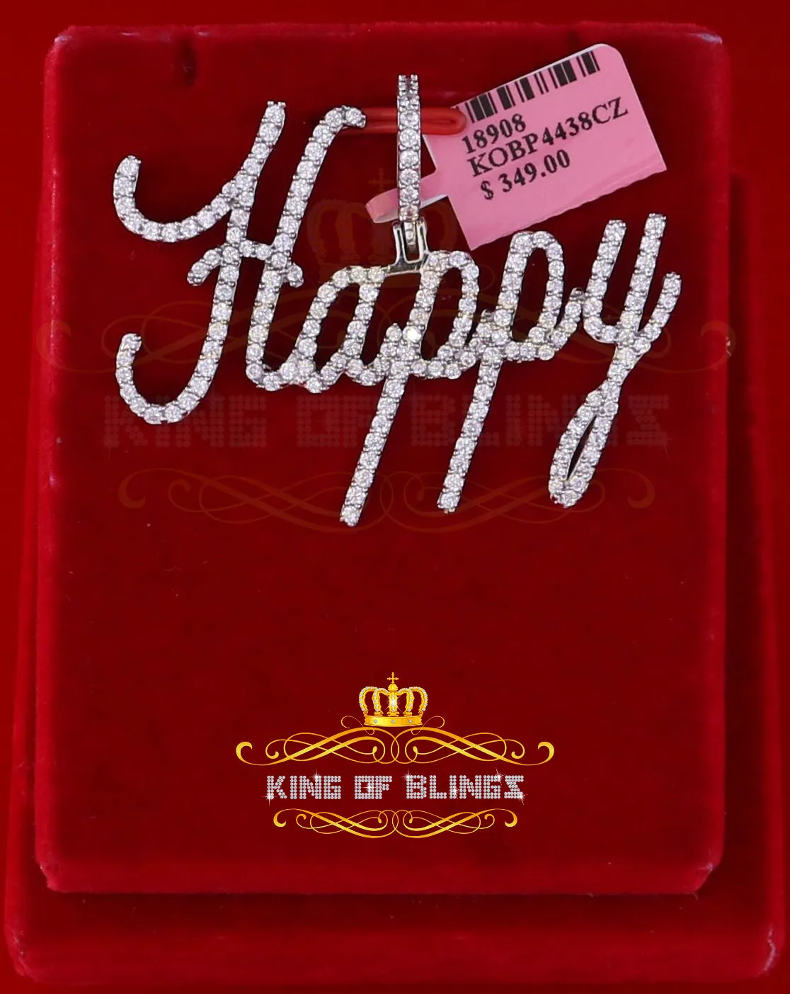 King Of Bling's White Beautiful 'HAPPY Letter 925 Sterling Silver Pendant 4.75ct Cubic Zirconia