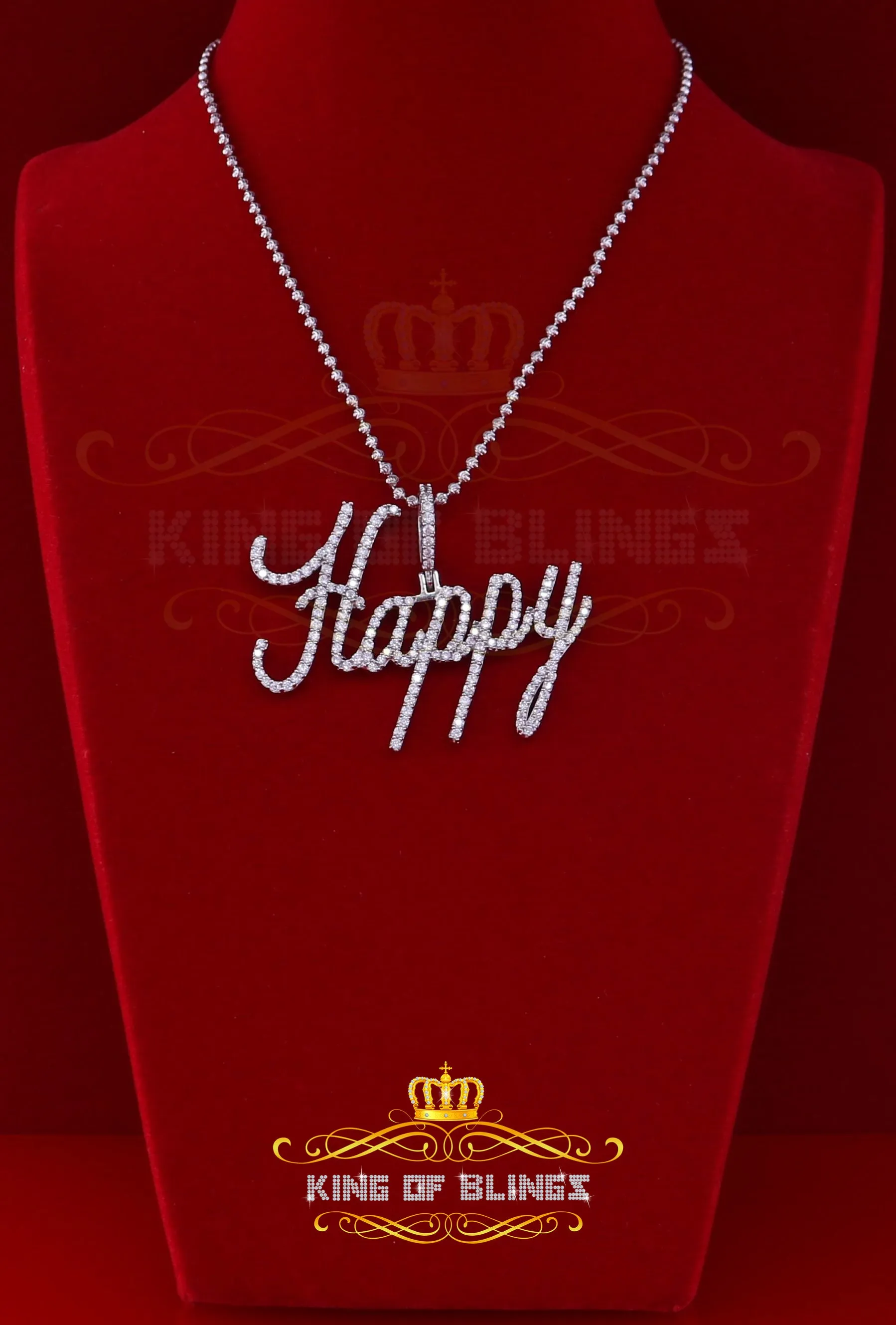 King Of Bling's White Beautiful 'HAPPY Letter 925 Sterling Silver Pendant 4.75ct Cubic Zirconia