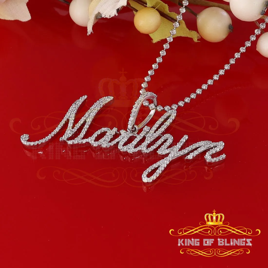 King Of Bling's White Sterling Silver Pendant with MARILYN Necklace Shape with Cubic Zirconia