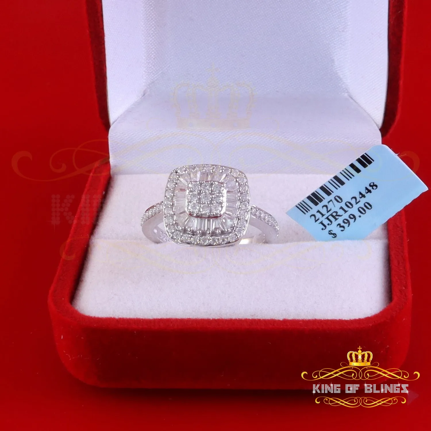 King of Bling's Womens 925 Sterling Silver White 1.00ct VVS 'D' Moissanite Square Rings Size 7