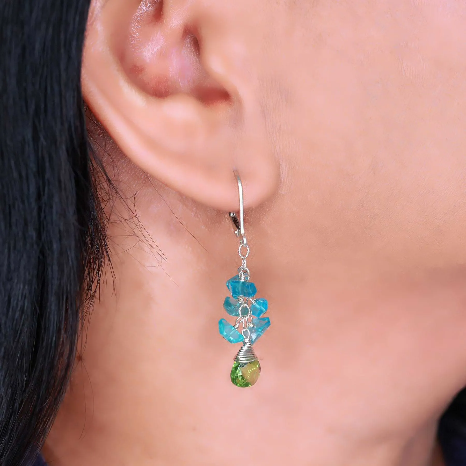 Elegant Lagoon Peridot and Apatite Cluster Earrings - Stunning Jewelry for Any Occasion