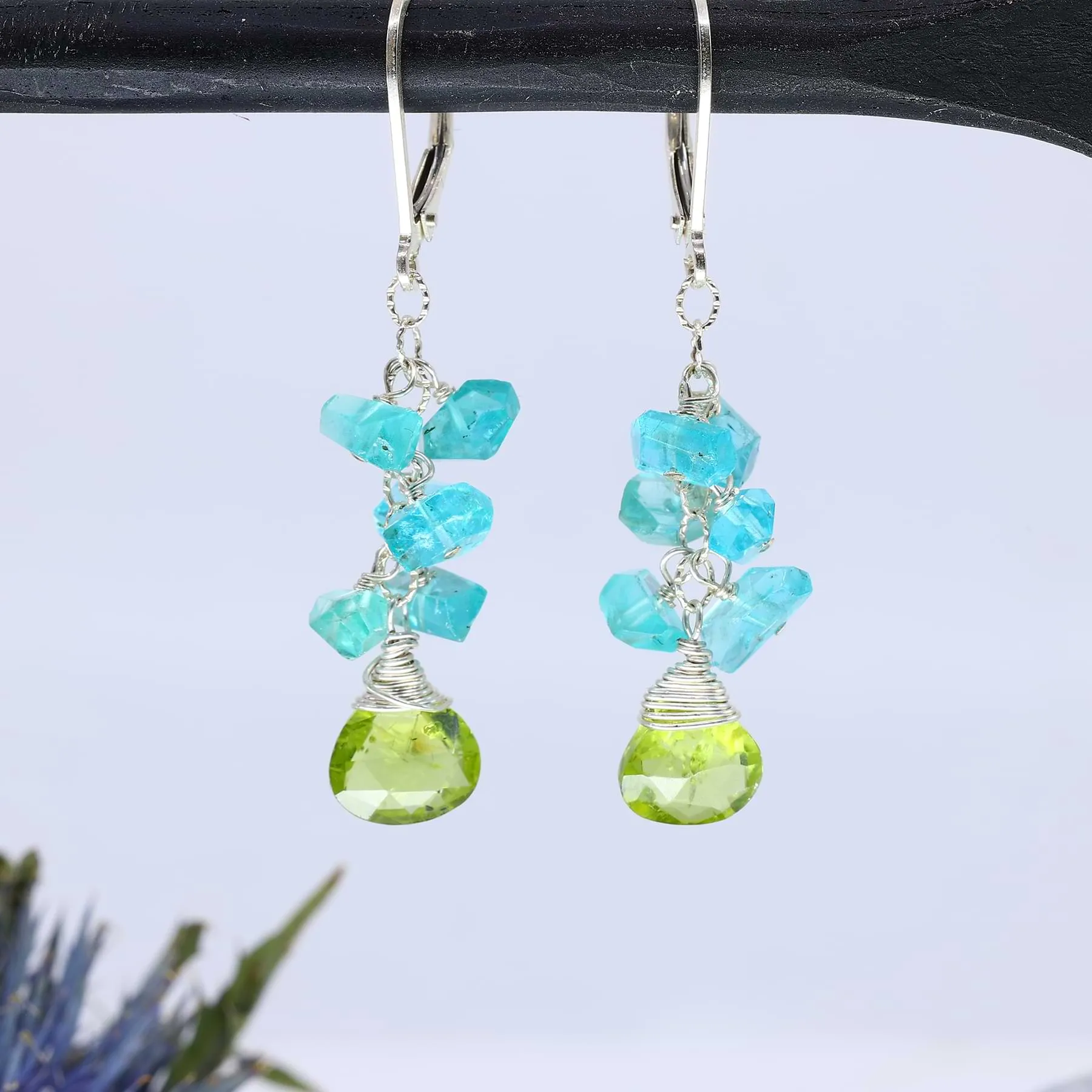 Elegant Lagoon Peridot and Apatite Cluster Earrings - Stunning Jewelry for Any Occasion