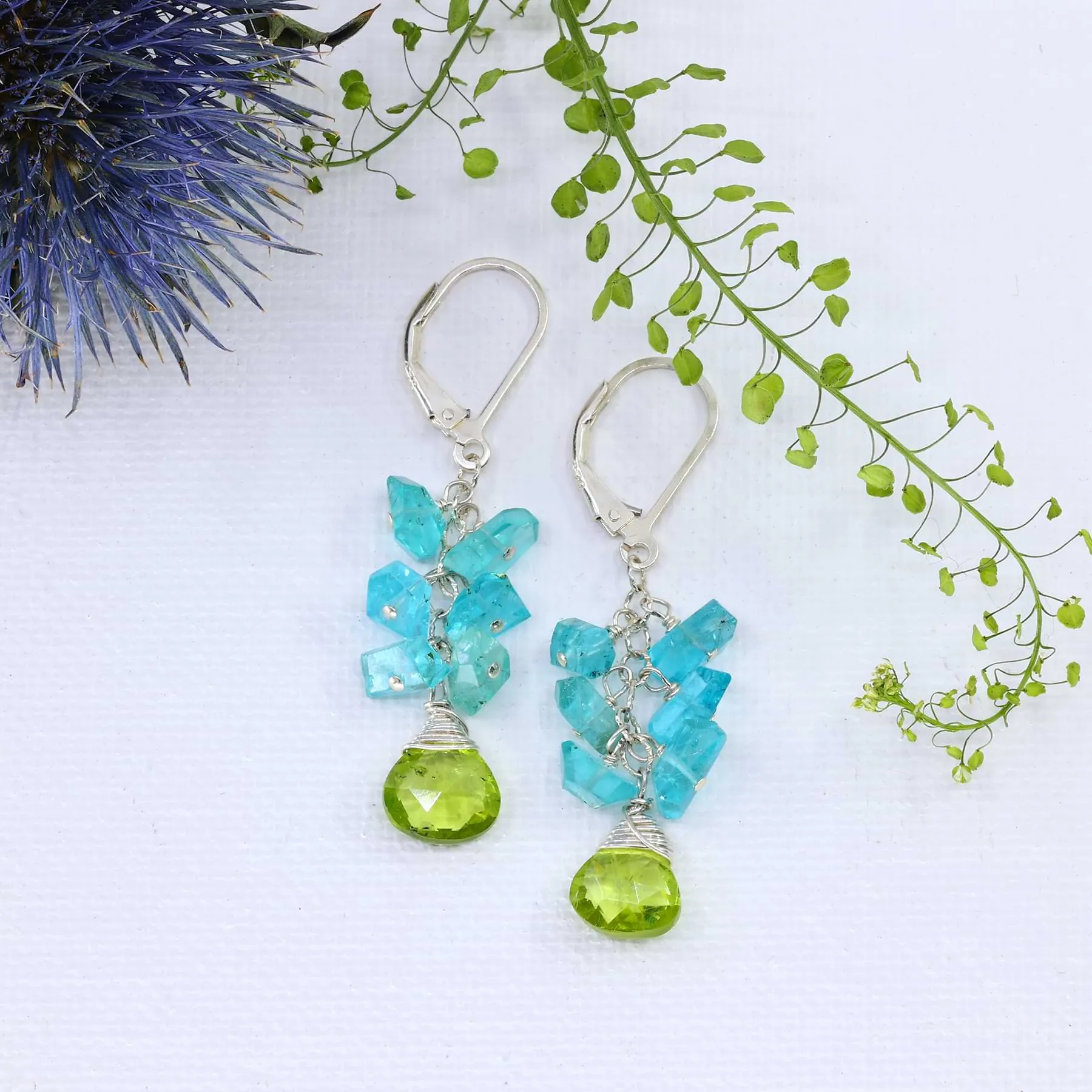 Elegant Lagoon Peridot and Apatite Cluster Earrings - Stunning Jewelry for Any Occasion