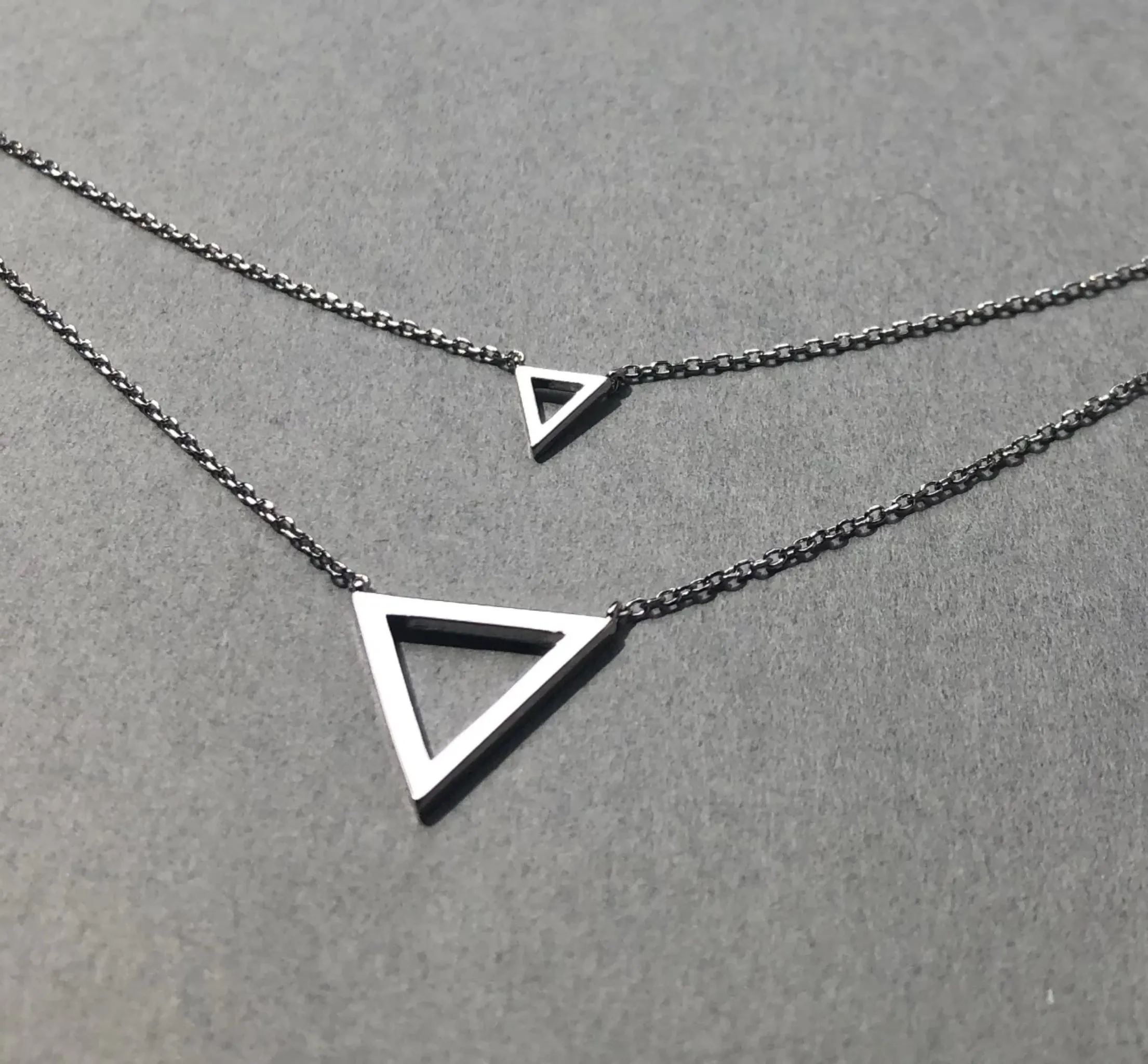 Layered Triangle Necklace-White Gold