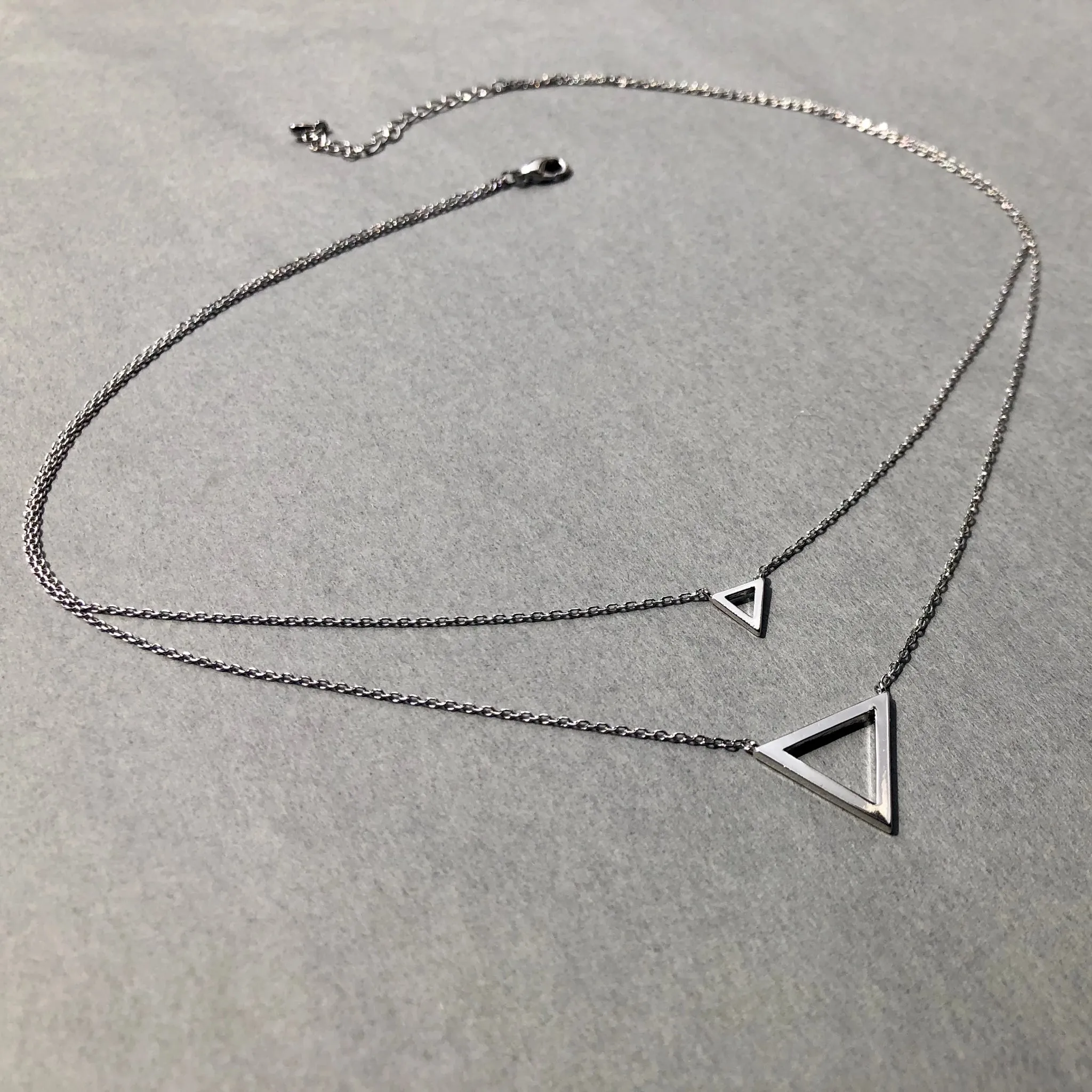 Layered Triangle Necklace-White Gold