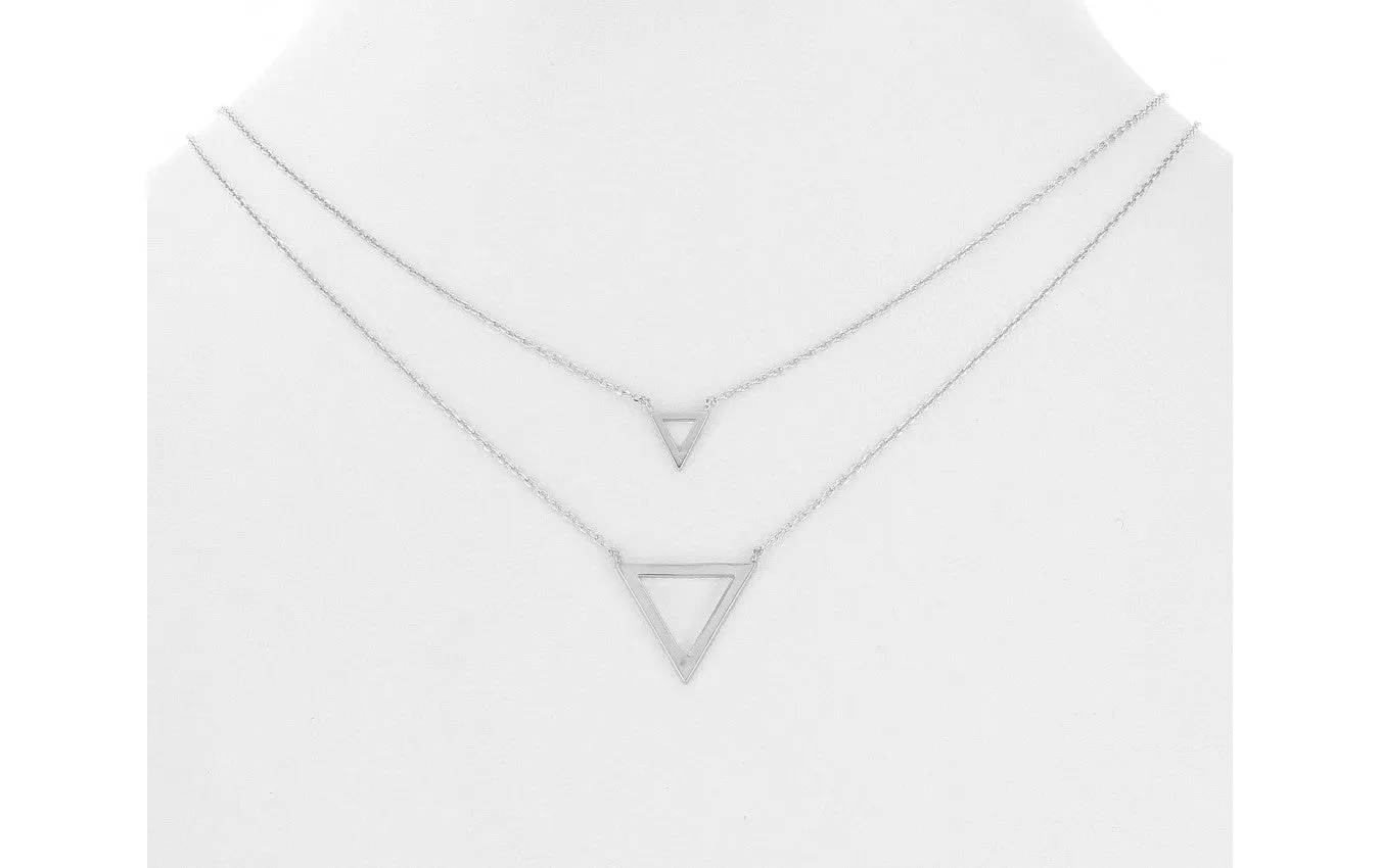 Layered Triangle Necklace-White Gold