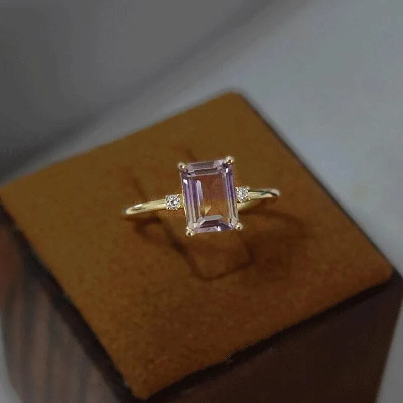 Light Luxury Charm Amethyst Faceted Geometric Ring