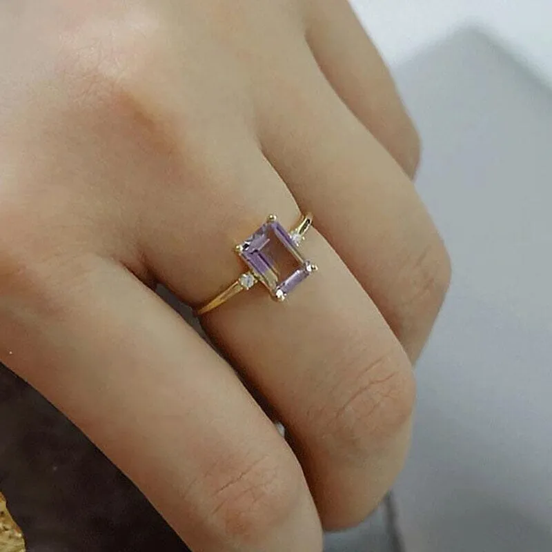 Light Luxury Charm Amethyst Faceted Geometric Ring