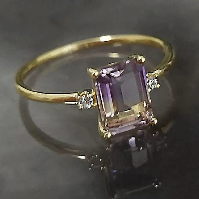 Light Luxury Charm Amethyst Faceted Geometric Ring