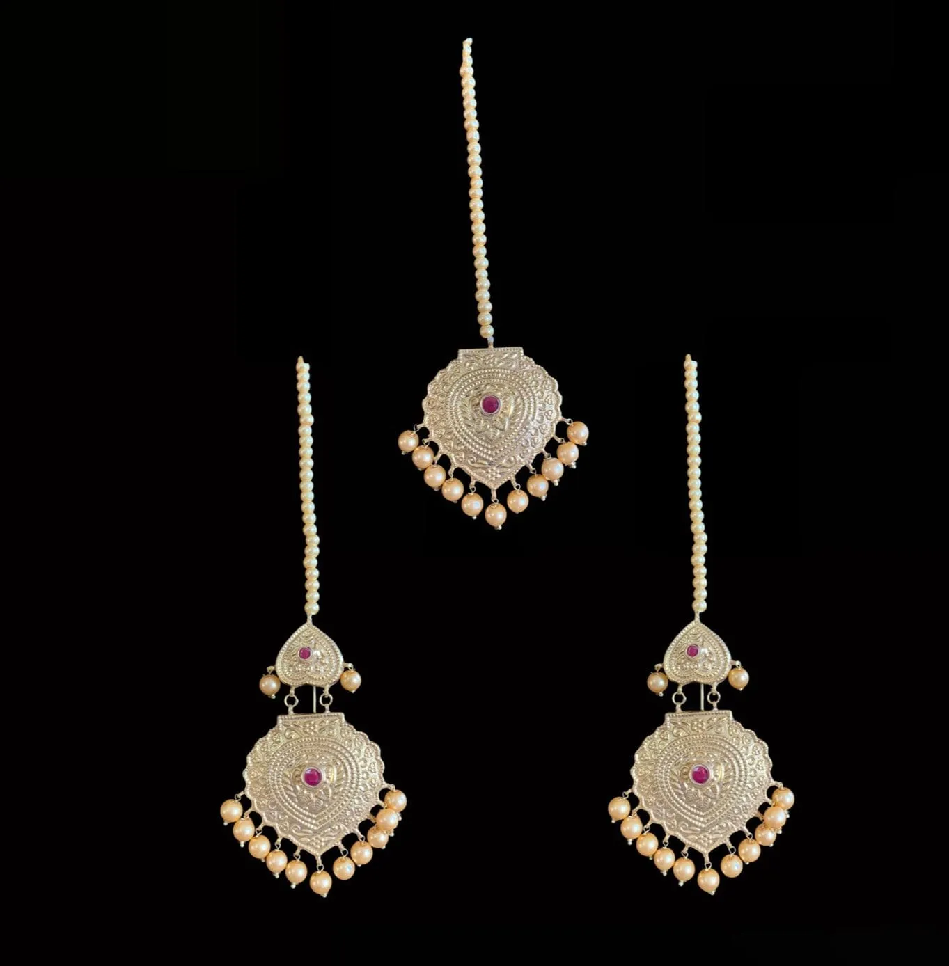 LN42 Chanda gold plated Rani haar with earrings tika (  READY TO SHIP)