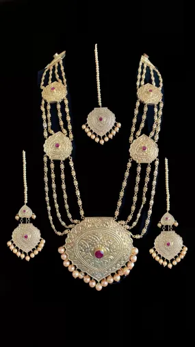 LN42 Chanda gold plated Rani haar with earrings tika (  READY TO SHIP)