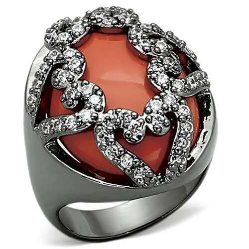 LOA886 Ruthenium Brass Ring with Synthetic in Orange