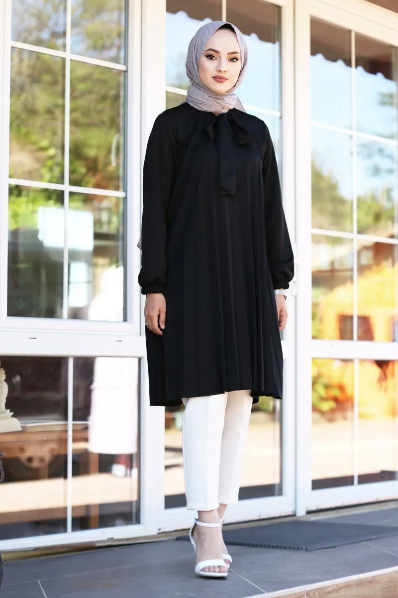 Long Black Pleated Tunic