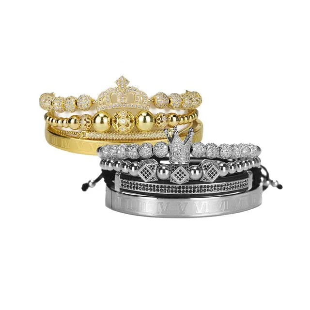 Luxury King Queen Crown Couples Lover Bracelet Stainless steel bangle CZ beads bracelets bangles Jewelry