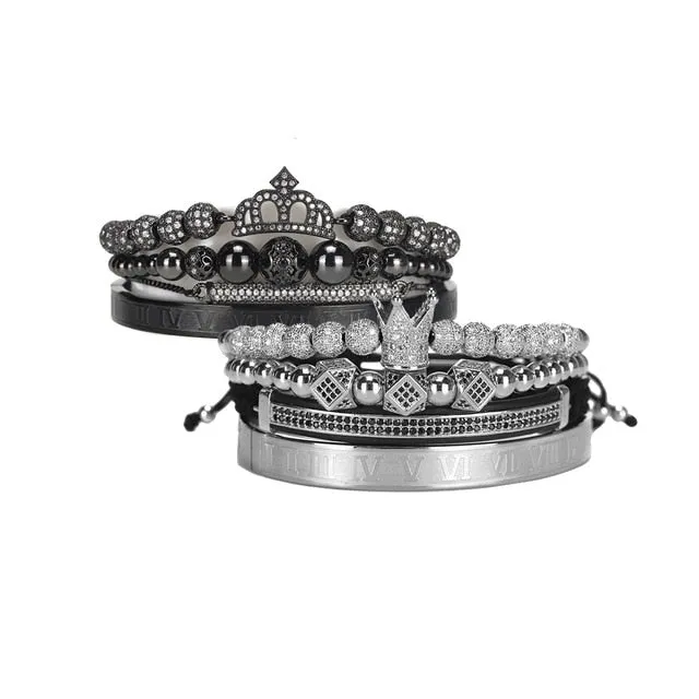 Luxury King Queen Crown Couples Lover Bracelet Stainless steel bangle CZ beads bracelets bangles Jewelry