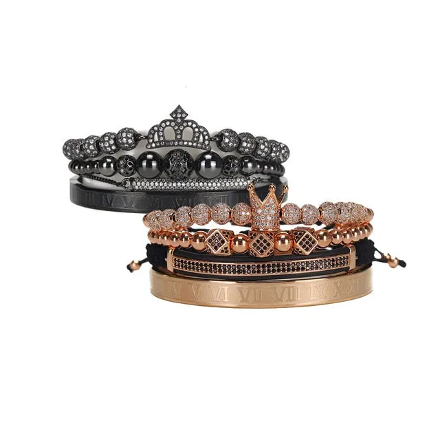 Luxury King Queen Crown Couples Lover Bracelet Stainless steel bangle CZ beads bracelets bangles Jewelry