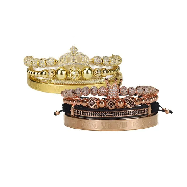 Luxury King Queen Crown Couples Lover Bracelet Stainless steel bangle CZ beads bracelets bangles Jewelry