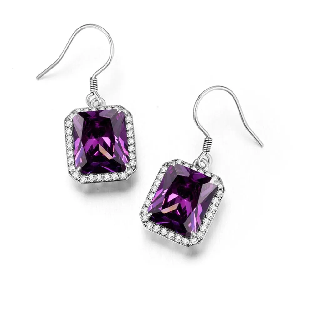 Luxury Rectangle Amethyst Drop Earrings - 925 Sterling Silver