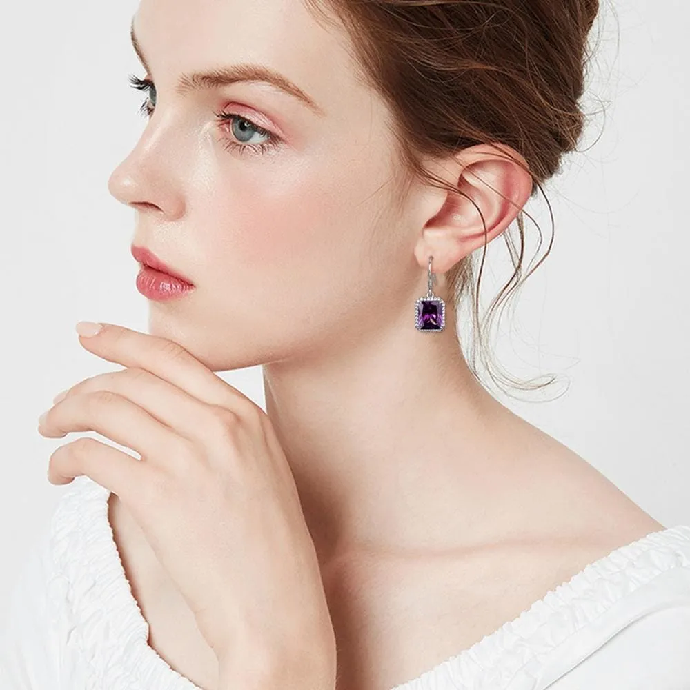 Luxury Rectangle Amethyst Drop Earrings - 925 Sterling Silver