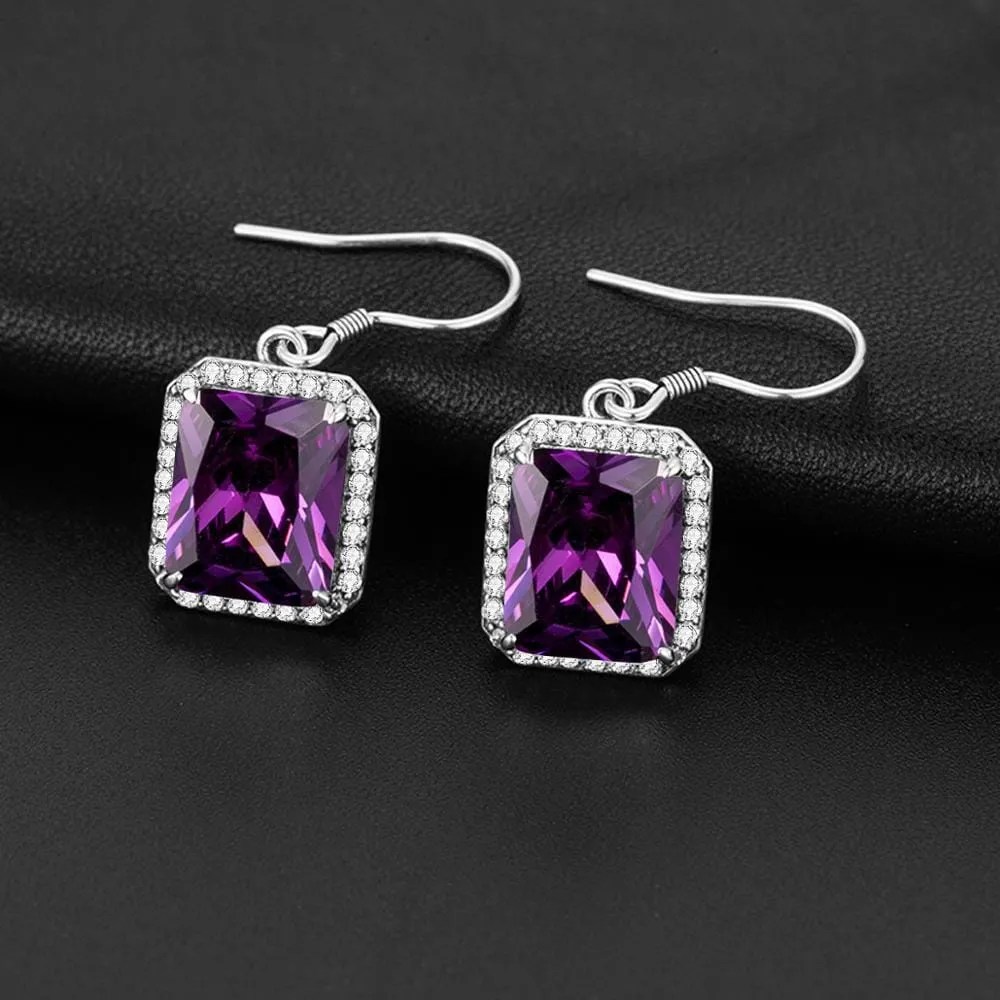 Luxury Rectangle Amethyst Drop Earrings - 925 Sterling Silver