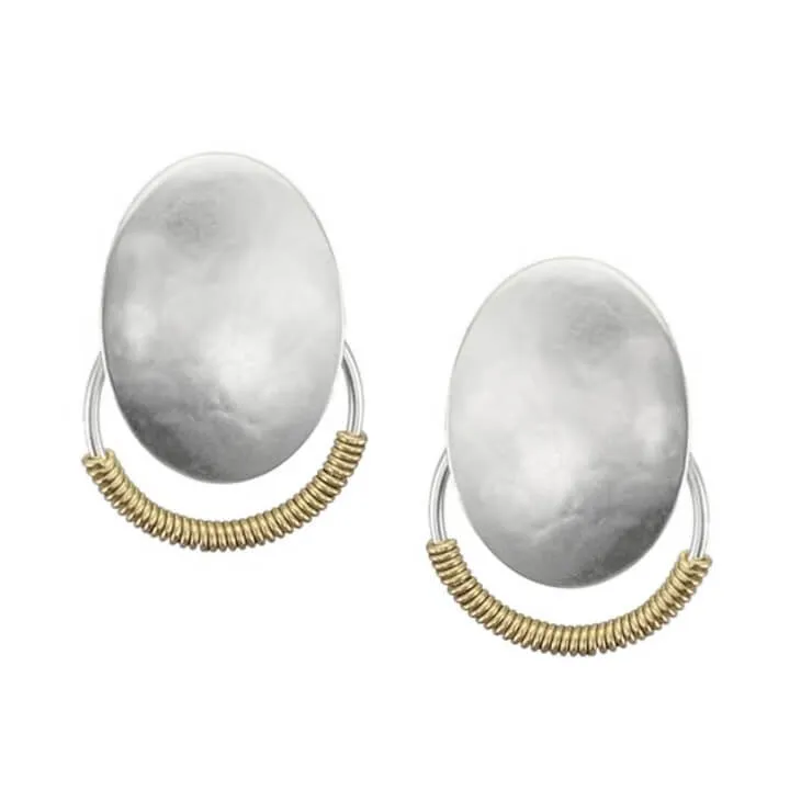 Marjorie Baer Silver Gold Moon Rising Over Field Clip Earrings