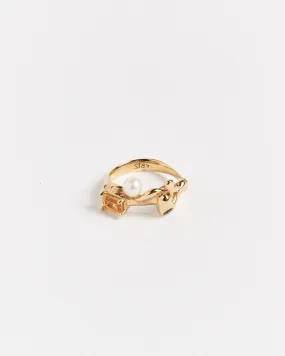 14K Gold Menage Ring with Citrine and Garnet