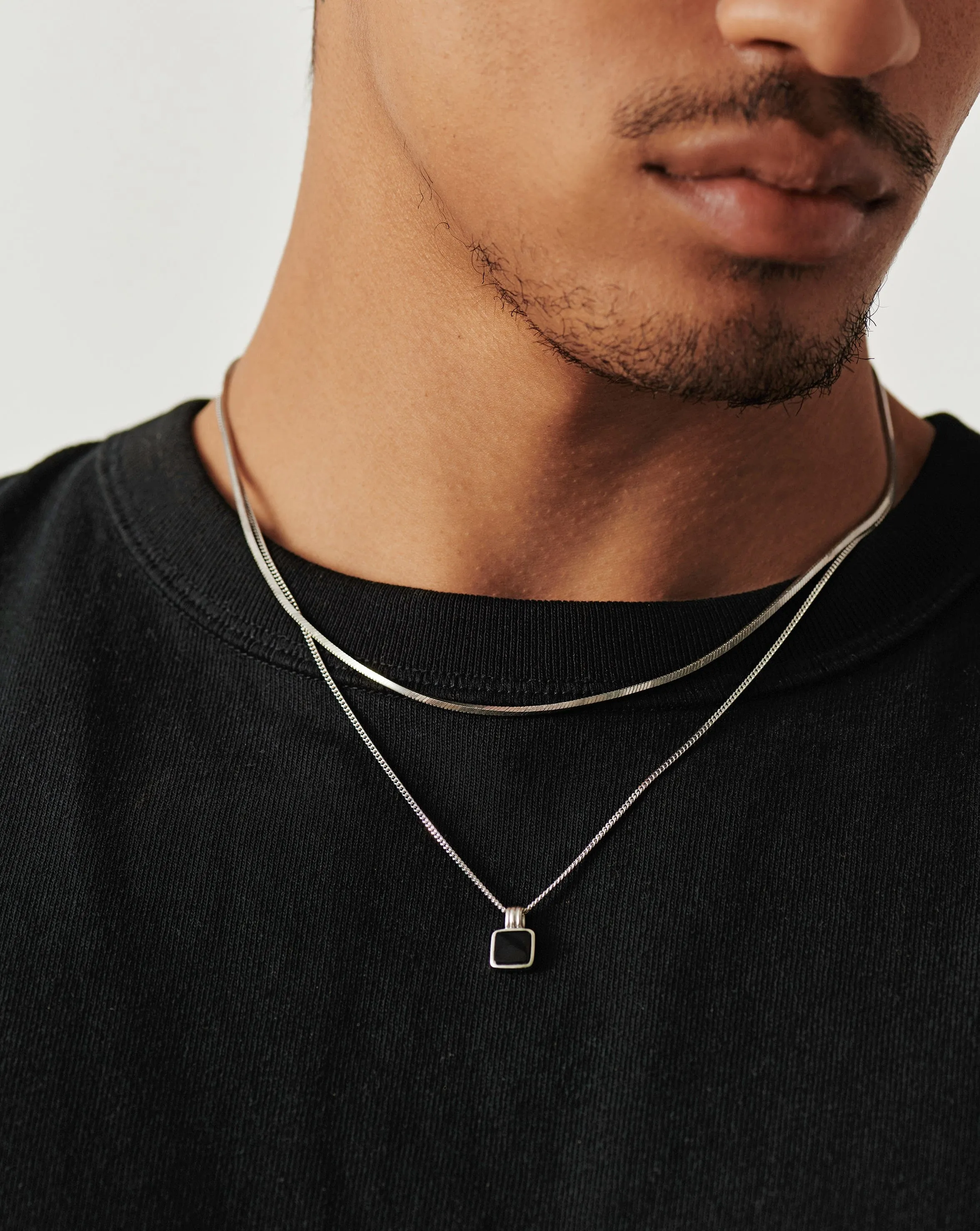 Mens Lucy Williams Square Black Onyx Pendant Necklace