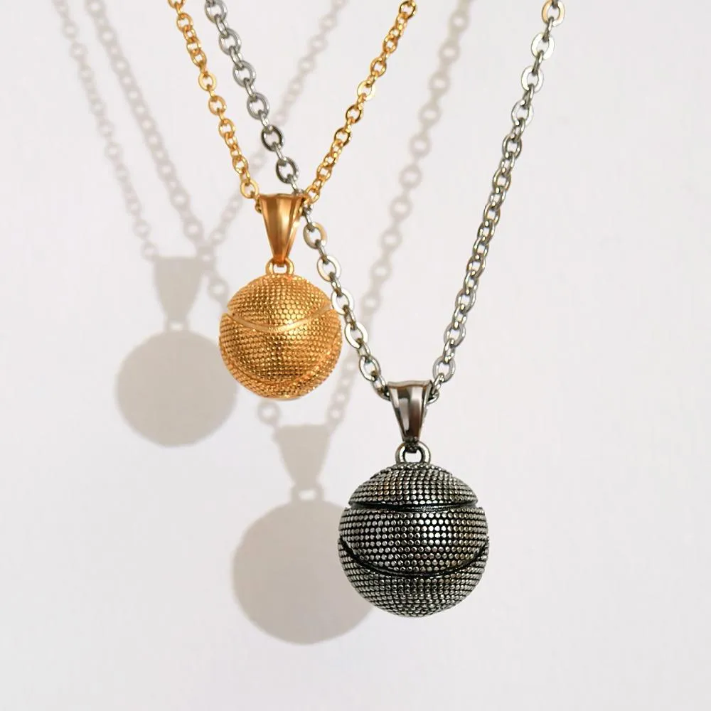 Metallic Basketball Pendant with Link Chain Necklace