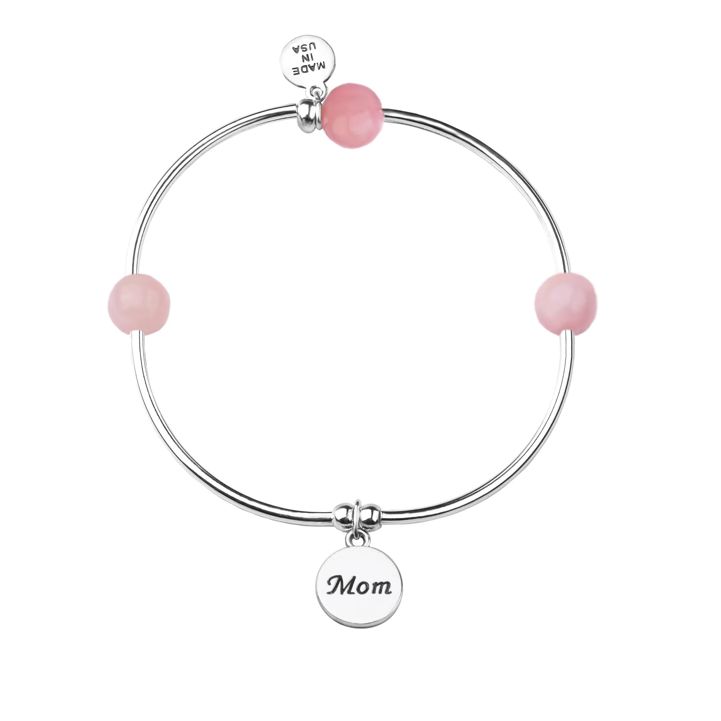 Mom | Soft Bangle Charm Bracelet | Rose Quartz