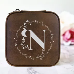 Monogrammed Initial in Floral Circle | Travel Jewelry Box