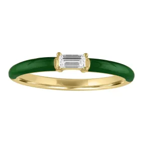 My Story Eloise Olive Green Enamel Diamond Baguette Ring