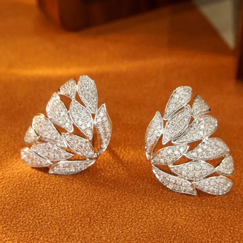 Needle Full Drill Tiny Zirconia Leaf Shaped Earrings S4625367