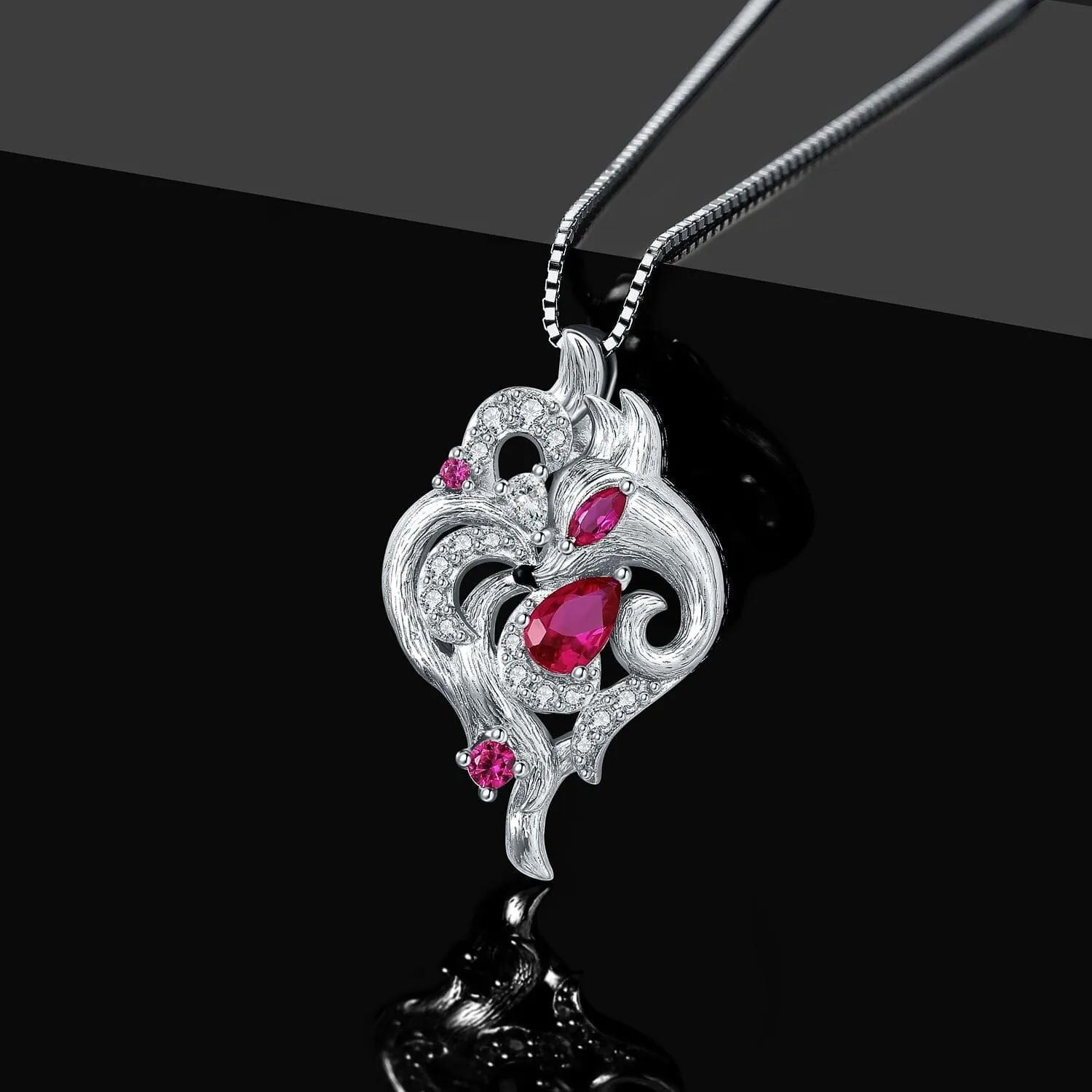 Nine-Tailed Fox Pear Marquise Cut Ruby 925 Sterling Silver Pendant (No Chain)