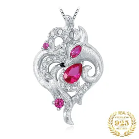 Nine-Tailed Fox Pear Marquise Cut Ruby 925 Sterling Silver Pendant (No Chain)