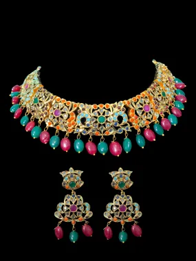 NS338 Heena necklace set in Navratan   ( READY TO SHIP)