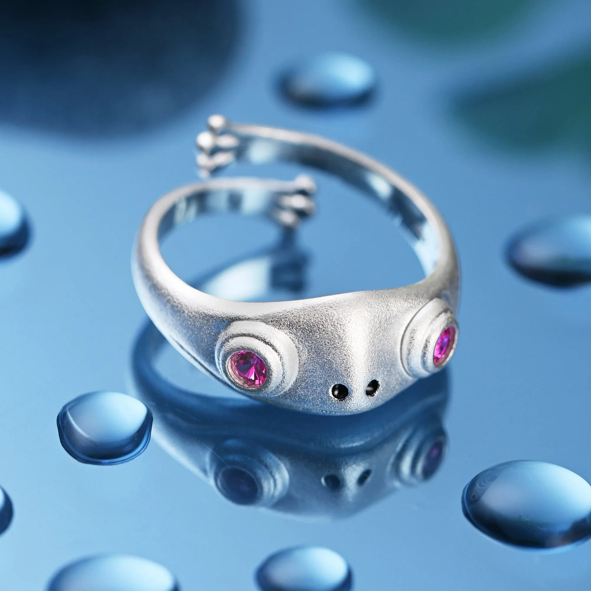 Open Ruby CZ Adjustable Frog Ring Sterling Silver